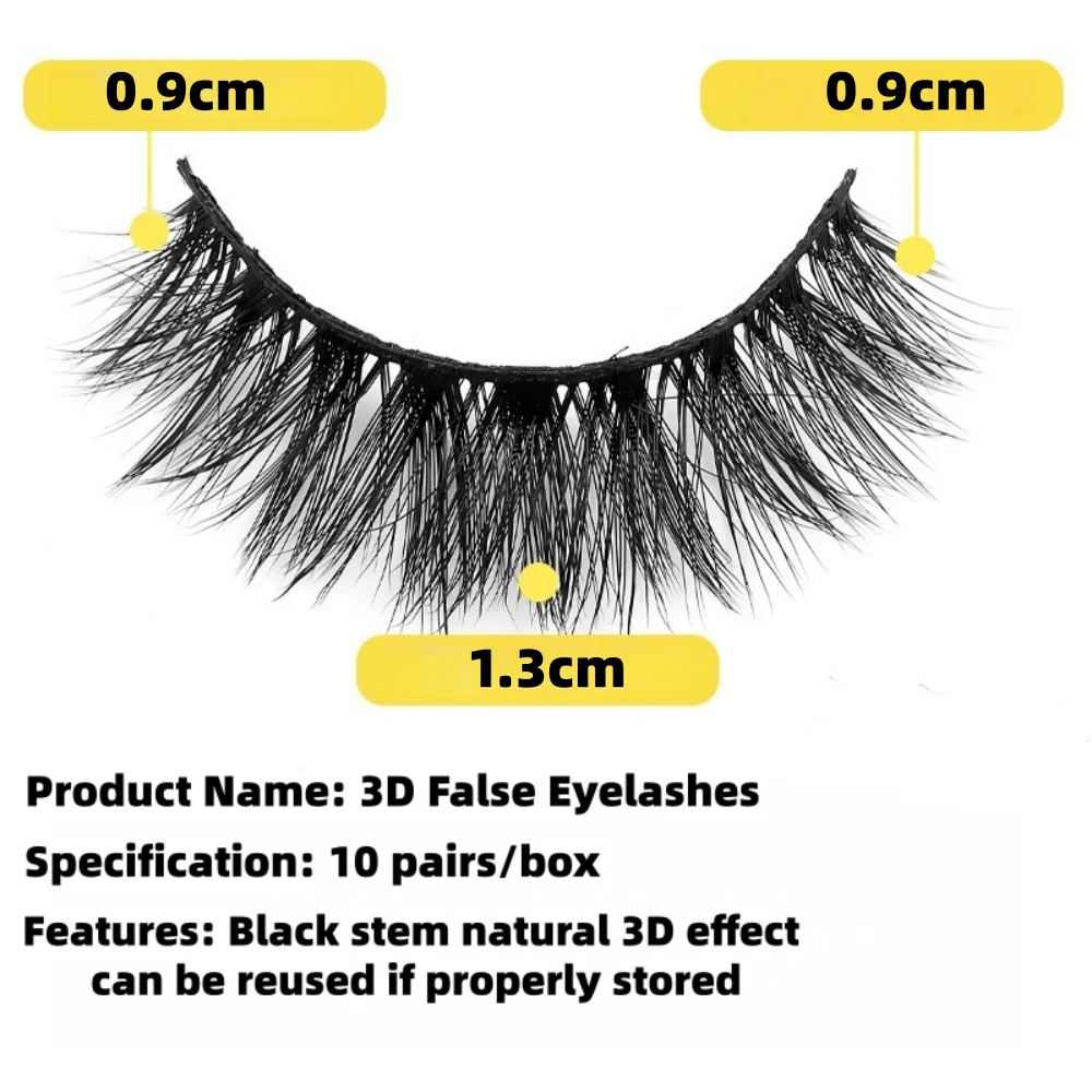 10 par naturalnych, trójwymiarowych, objętościowych, podkręconych sztucznych rzęs. Gęste, dramatyczne sztuczne rzęsy. Rzęsy do przedłużania.