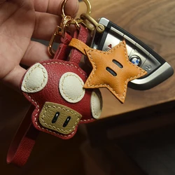 Handmade Leather Mushroom and Star Bag Charm KeyRing