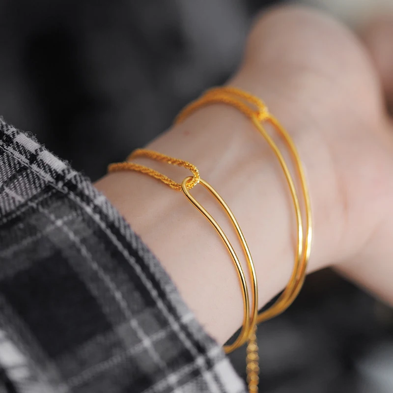 100% Real 24K Gold Asymmetrical Starry Sky Caterpillar Half Bangle Bracelet New Chinese Style High-End Unique Gift