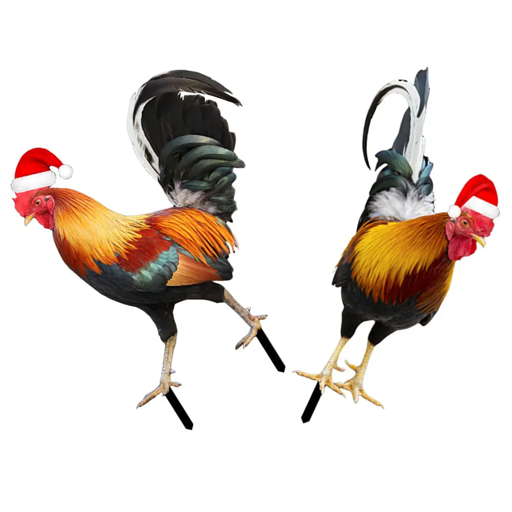 2 قطعة قبعة عيد الميلاد حصص الدجاج الاكريليك في الهواء الطلق حديقة ديكورات للباحة واقعية مزدوجة الوجهين تمثال الفرخ رائعتين #4