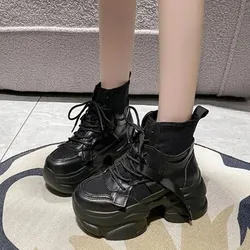 New Designer Women Warm Autumn Ankle Boots Heels Chunky Leather Shoe Spring High Platform Vulcanized Shoes Woman Zapatos Mujer