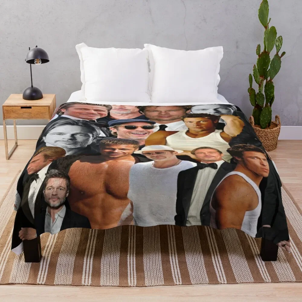 

brad pitt photo collage Throw Blanket Single Soft Plaid Designers Nap Blankets Flannel christmas gifts Camping Blankets