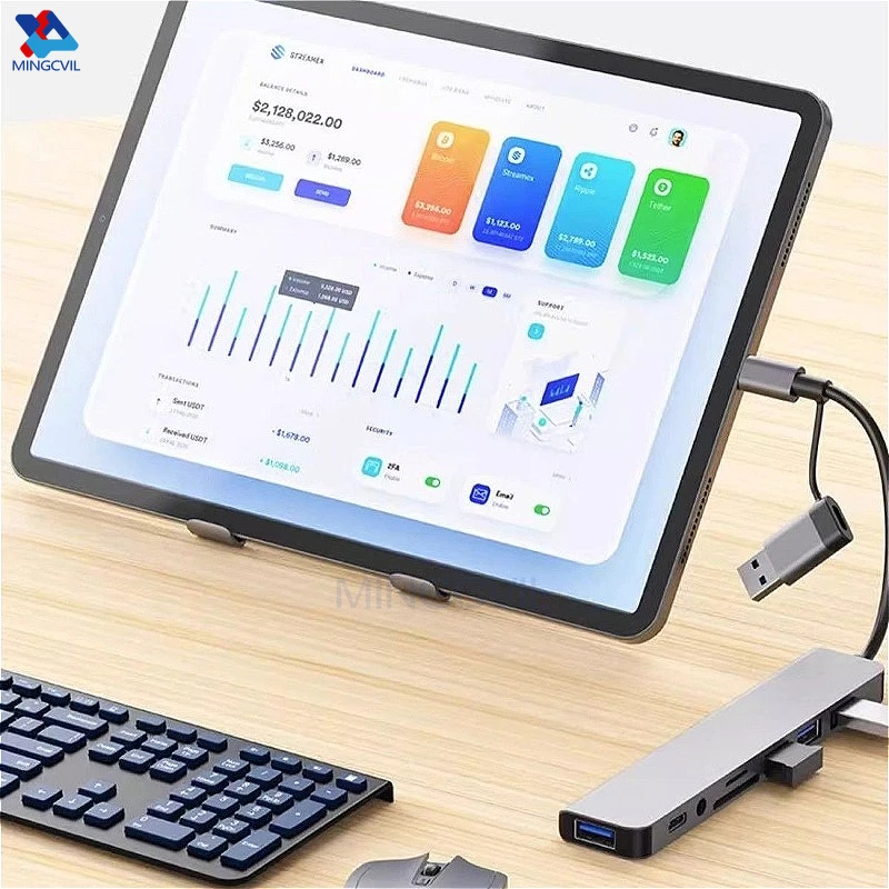 MINGCVIL 8 In 2USB-C Hub With 3.0 SD/TF Card Reader Multi-Port Adapter For Laptop Tablet Phone TypeC Docking Station For Office