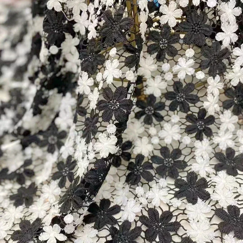 

Полая вышивка сливовым цветком, одежда, высококачественная текстильная черно-белая двухцветная водорастворимая эластичная ткань