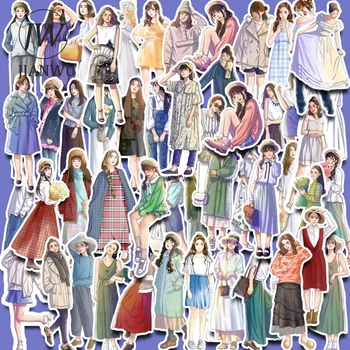 JIANWU 50 fogli materiale decorativo semplice ragazza personaggio vestito adesivo creativo diario fai da te Scrapbooking Collage cancelleria