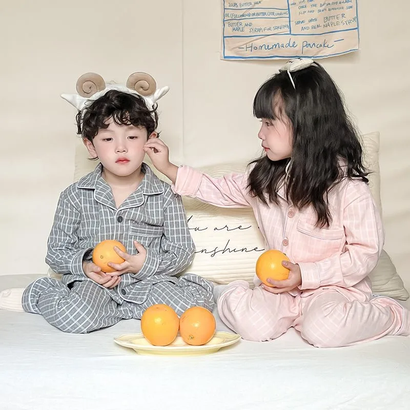 الشتاء الفانيلا الياقة منقوشة ملابس خاصة مجموعة للبنين بنات توين بنين بنات كم طويل منامة للجنسين عادية متقلب نوم