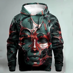 Erkek moda 3d baskılı yüz grafik Hoodie sokak Trend giyim Hoodie bahar tasarımcı Hip Hop gevşek rahat spor