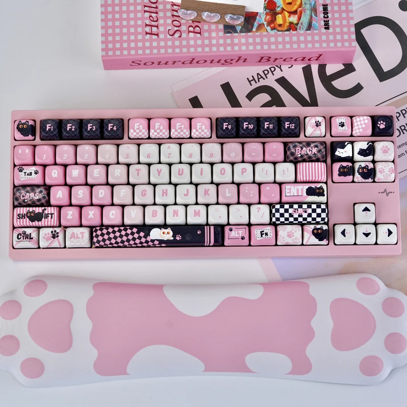 

131 Keys Custom MOA Profile Keycaps Pink Cool Cat PBT Dye Sublimation Keycaps for Cherry MX Switches Mechanical Gaming Keyboard