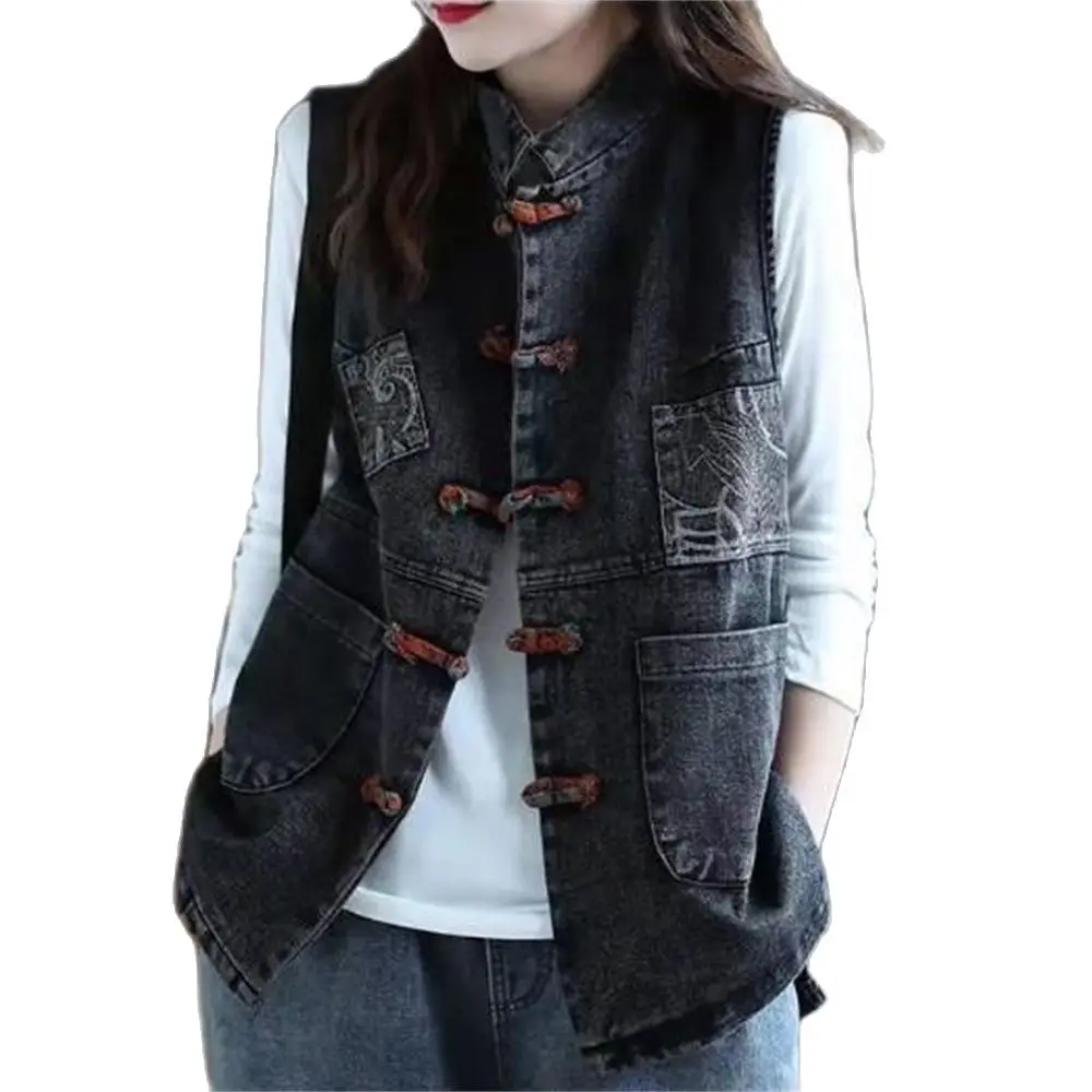 Women's Denim Vest Cotton Spring and Summer Short Plus Size Vest Chinese Style Retro Korean Fashionable Sleeveless Jacket Women