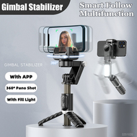 2024 New Bluetooth Wireless Gimbal Stabilizer Selfie Stick 360 Degree Smart Face Tracking Live Recording with Fill Light