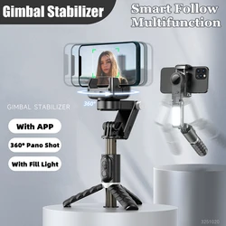 2024 New Bluetooth Wireless Gimbal Stabilizer Selfie Stick 360 Degree Smart Face Tracking Live Recording with Fill Light