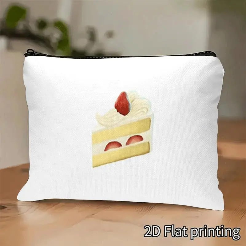 Bolsa de maquillaje con diseño de pastel triangular de fresa, bolsa multifuncional con cremallera para mujer, bolsa de almacenamiento con cremallera perfecta para viajes, divertido regalo de cumpleaños, 1 pieza