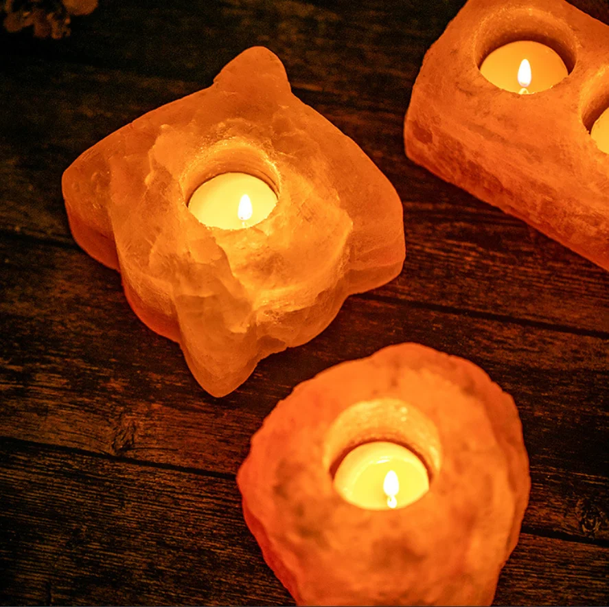 

39262 Himalayan Rose Salt Crystal Candle Holder, Salt Lamp, Aromatherapy Salt Candle Holder Ornament, Natural Shape Night Ligh
