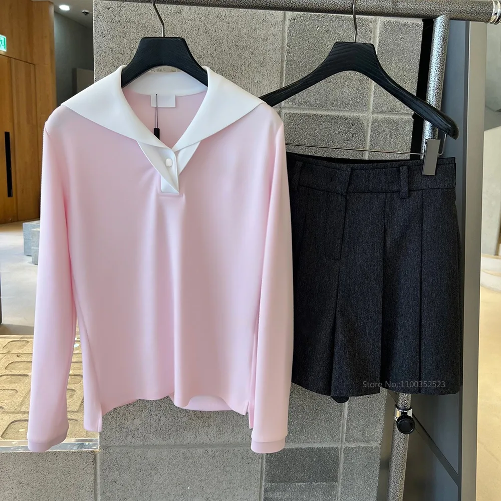 New Arrival Ladies Golf Long Sleeve Top Color Block Slim Polo Shirts Women Button Breathable Casual T-Shirts Autumn Sportswear