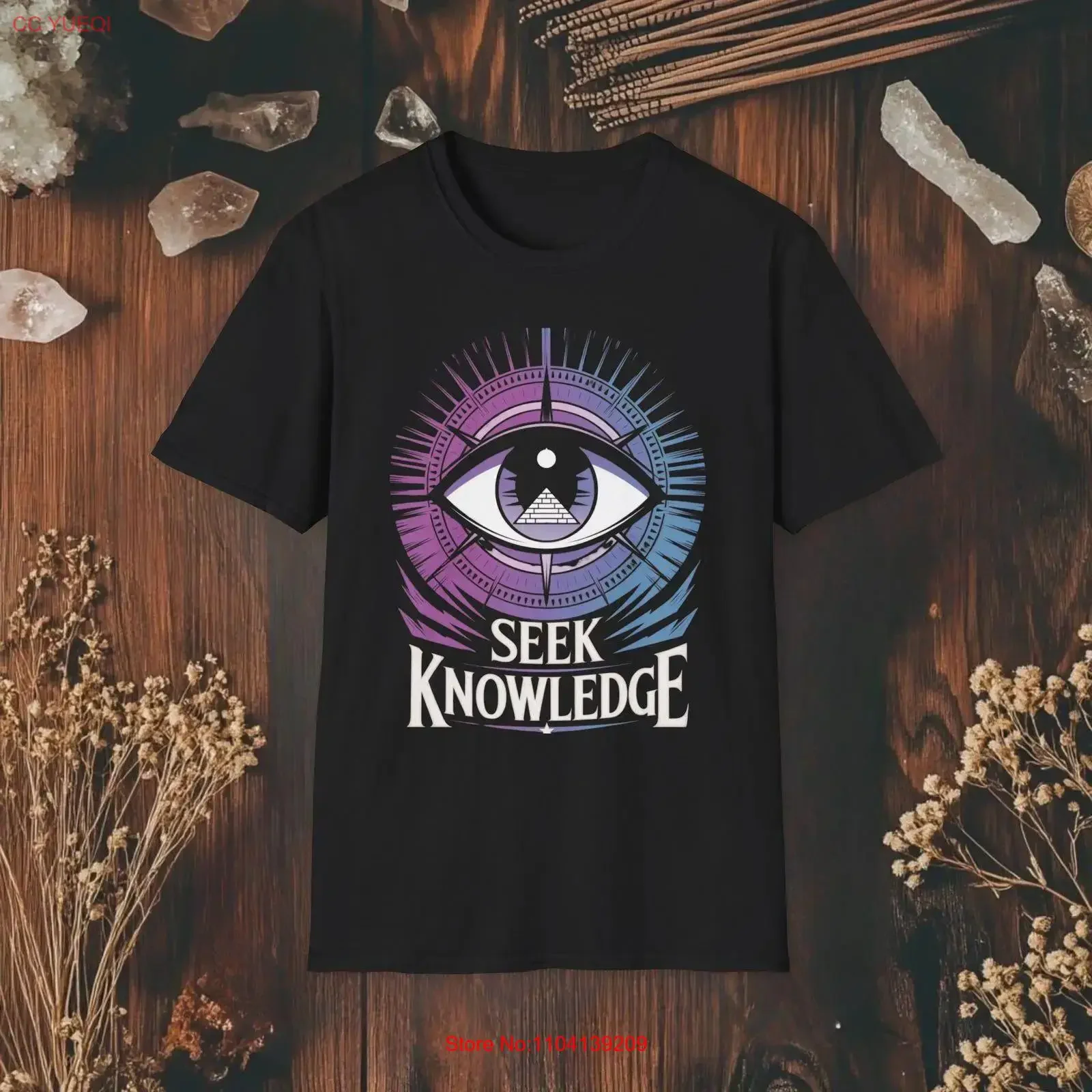 T-shirt Visionary Eye of Knowledge, symbole éducatif mystique, mandala géométrique psychédélique, vintage, délavé, extensible