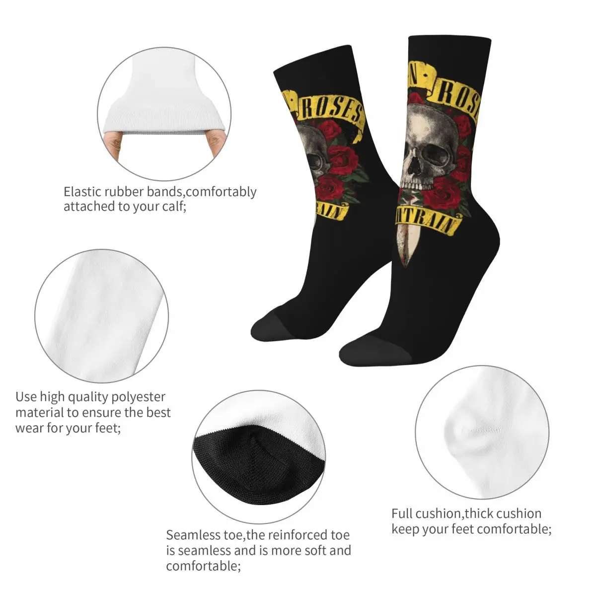 Guns N Roses Socks Men's Women's Polyester Funny Happy Its November Rain Socks Novelty Spring Summer Autumn Winter Socks Gifts