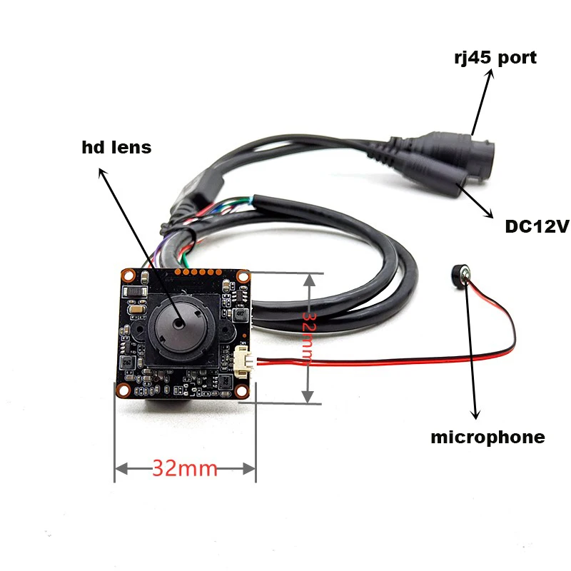 32x32mm RTSP Mini IP Camera Module 4MP 2560*1440 Lage verlichting ONVIFP2P Gezichtsdetectie Radiator