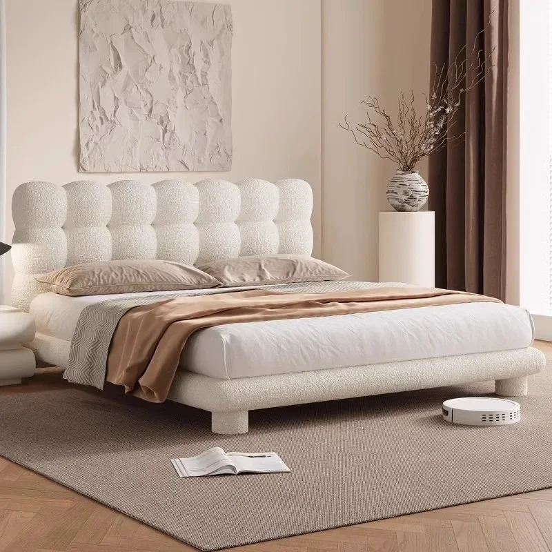 

Flannelette Simple Bed White Large Wedding Double Design Bed Storage Princess Cama Matrimonio Multifuncional Home Accessories