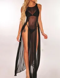 European American Erotic Lingerie Sexy Women's Suspender High Split Long Dress Skirt Sheer Seduction Pajamas Pure Desire