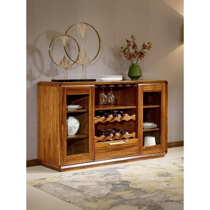 Simple New Chinese Solid Wood Ebony Side Cabinet Multi Grid Storage Cupboard Multifunctional Tea Cabinet Dining Room