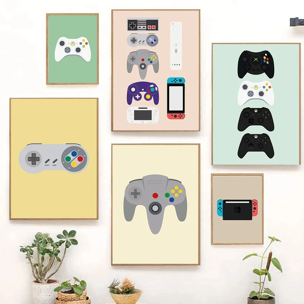 Retro Video Game Controllers Poster Handheld Game Console Gamepad Canvas Painting Wall Print Picture for Living Room Home Dec