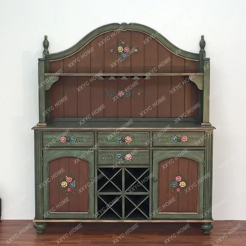 XXYPainted Dining Side Storage Organizer Entrance Cabinet Retro Multi-Functional Restaurant Wall Wine Cabinet