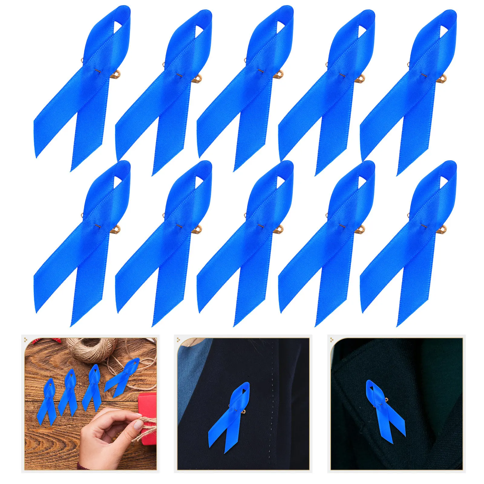 100 épingles de sûreté bleues en ruban de satin pour les campagnes de sensibilisation, la lutte contre la violence, les épingles de revers et les épingles de charité