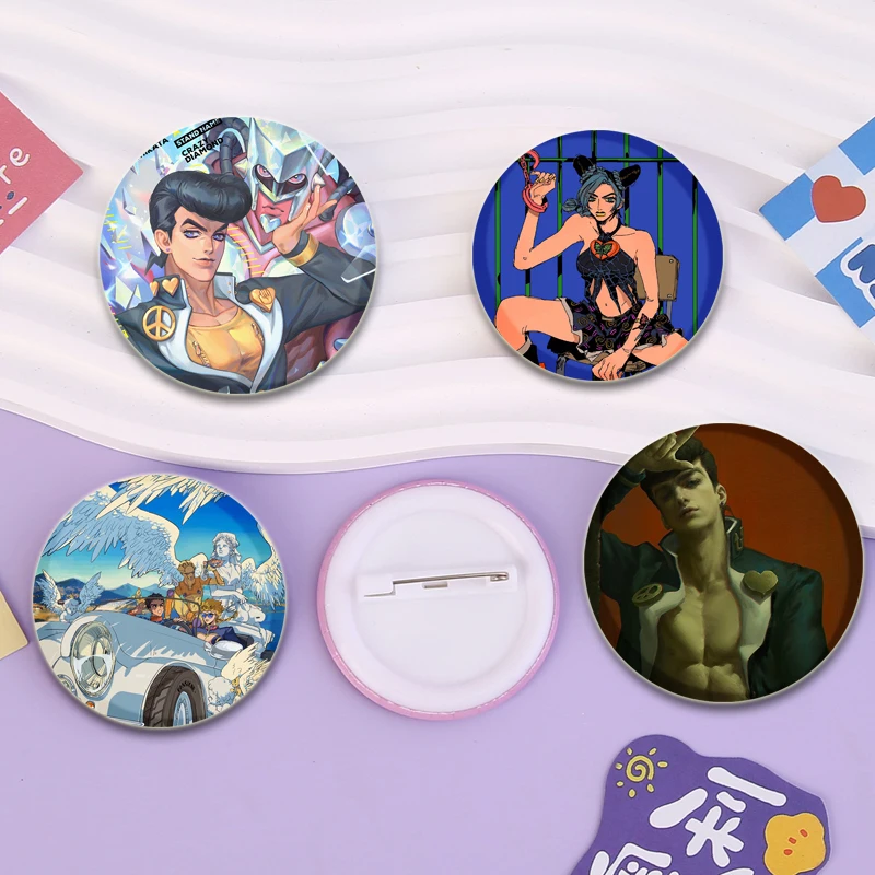 Anime Jojo's Bizarre Adventure Brooches JOLYNE CUJOH FF Kujo Jotaro Cartoon Badge Backpack Decoration Gifts Round Enamel Pins