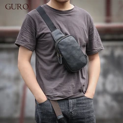 GURO-Bolso de pecho de cuero genuino de alta calidad para hombre, bandolera pequeña de lujo con una sola Correa, Simple, a la moda