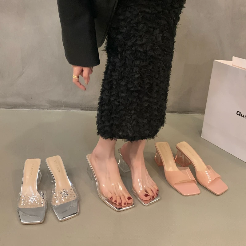 

Transparent Crystal Slippers for Summer Wear 2023 New Sandals with High Heels