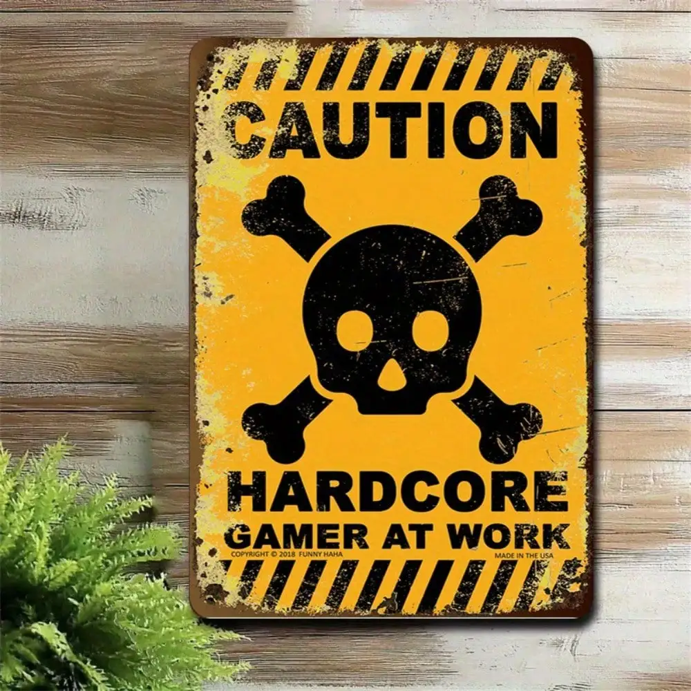 

1PC Tin Sign Hardcore Gamer At Work - Game Room/Man Cave Decor, 8x12 Inches/20x30 Cm