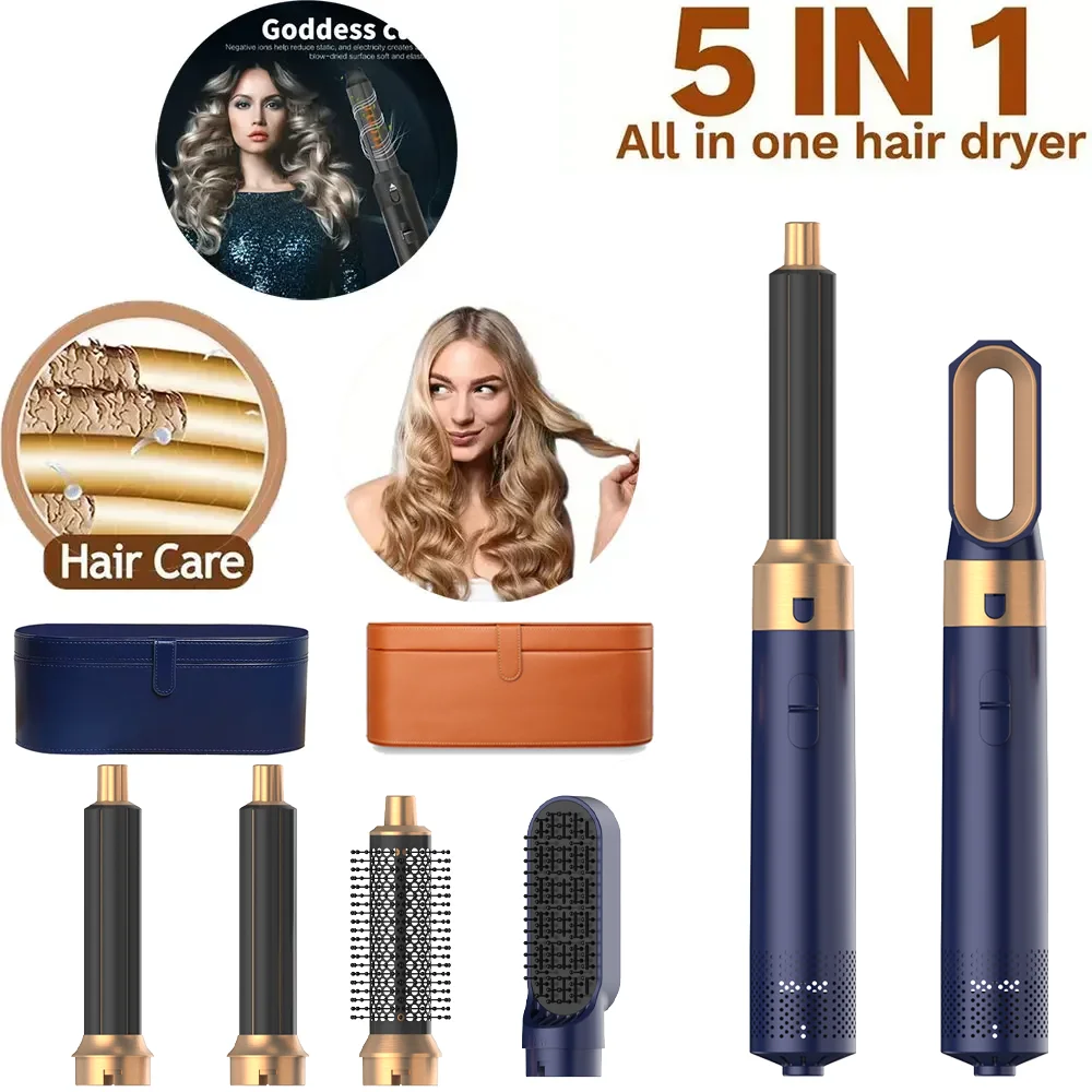 5 In 1 Hair Dryer And Styler Kit Professional Hot Air Brush With Curling Iron And Hair Straightener