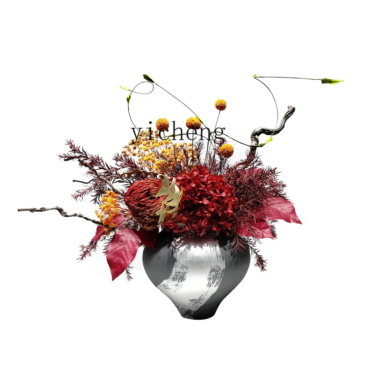 L7-15 new Chinese-style red floral hotel high-end decorative bogu frame desktop simulation plant bonsai decoration