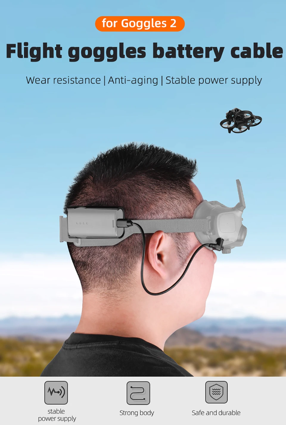 Tragbares Stromladekabel für DJI Goggles 2, Flugbrille, Stromversorgungsleitung + Rückclip für DJI Avata Drohnen-Akkuhalter – Detail 2