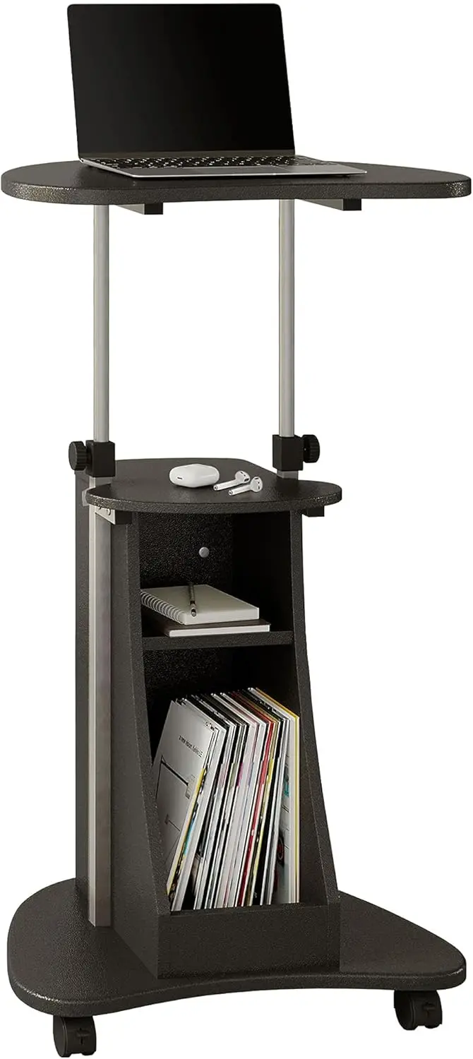 

Adjustable Height Rolling Laptop Cart with Storage, Graphite Finish, 28.25-43 Inches