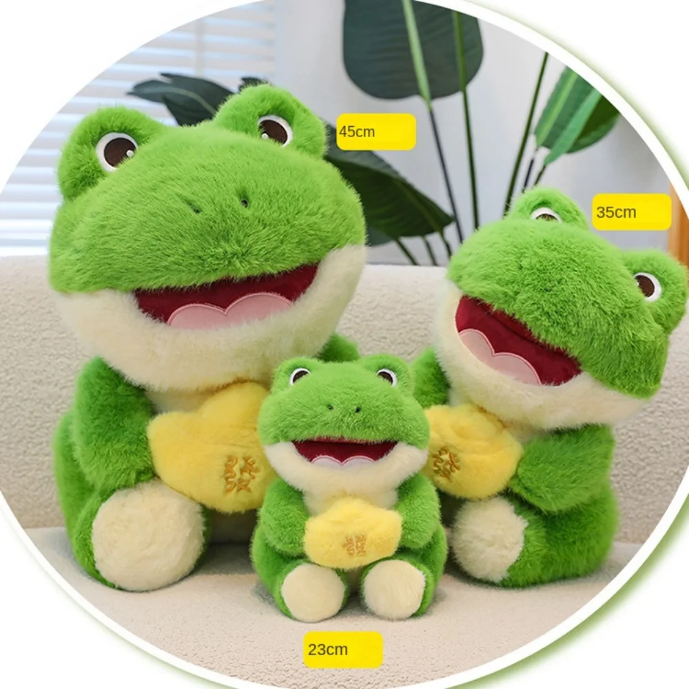 Rana de juguete de peluche de algodón PP, rana verde de peluche, figura de rana esponjosa, muñeca de 23/35cm, rana de dibujos animados Ins, juguete de peluche para chico y niña
