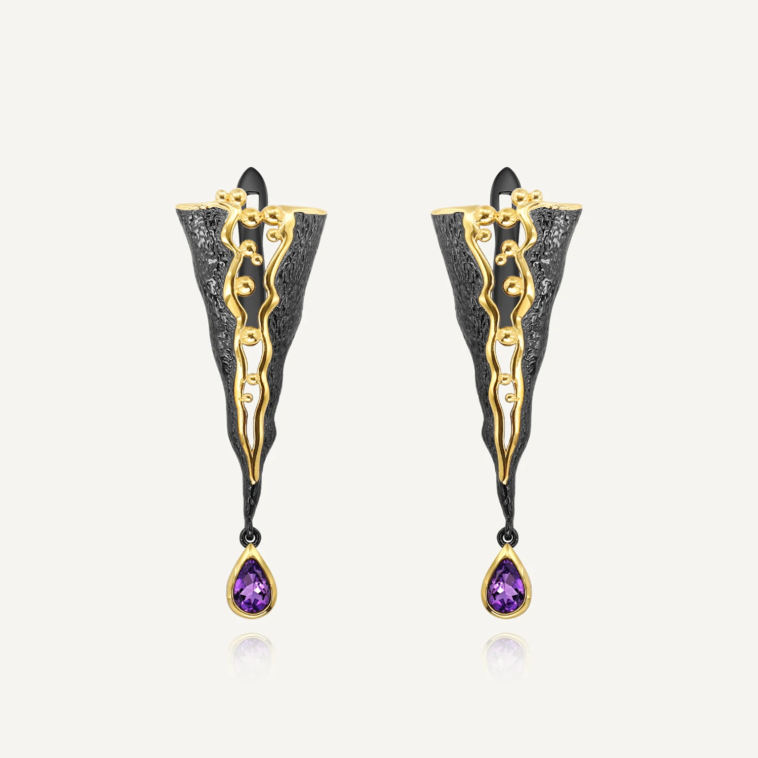 

GEM'S BALLET Handmade Golden Triangle Drop Earrings 925 Sterling Silver Bead Honey Natural Amethyst Raindrop Earrings Jewelry