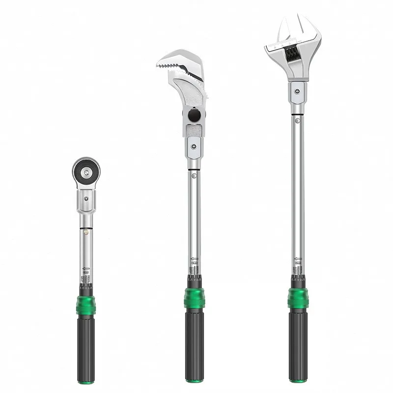Interchangeable head t wrench, opening high precision adjustable preset t conversion movable head torque wrench