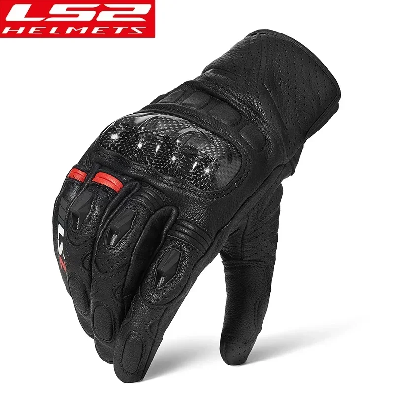 

LS2 MG006 Motorcycle Riding Gloves Ls2 Genuine Leather Guantes Para Moto Carbon Fiber Shell Full Finger Breathable Windproof