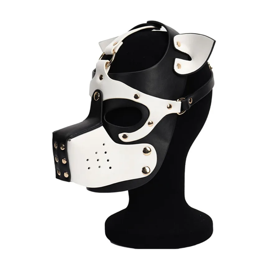 3D Gothic Punk Welpen Maske Fetisch Voll gesicht schwarz rot Hunde haube für Männer Frauen Halloween Karneval Party Cosplay Spiele Kostüm