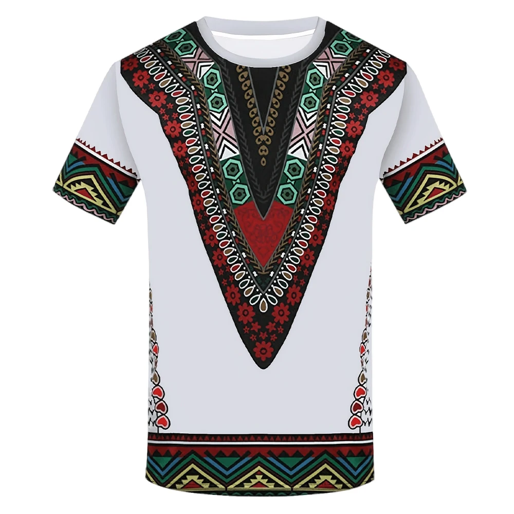 Men's African Dashiki Tribal Print T-Shirt 3D Ethnic Pattern Crew Neck Short Sleeve Casual Summer Oversized Streetwear Tops 5XL
