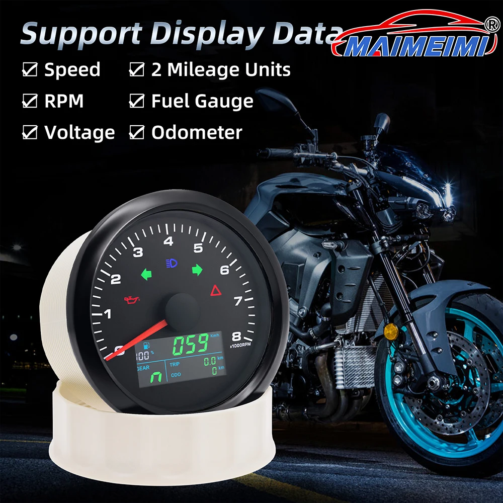 

Universal 85mm Speedometer Tachometer Fuel Level Gauge with Gear Digital pointer Car Gauge for Marine Boat Car Truck
