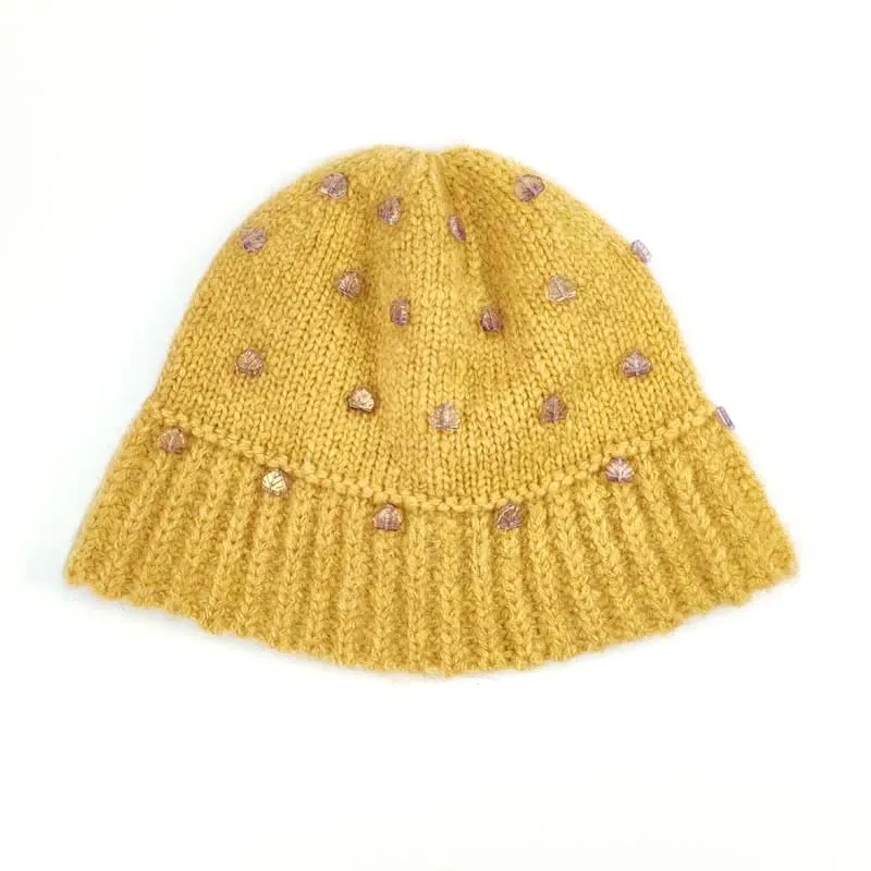 

Yellow Fashion Bling Crystal Diamond Pearl Woman Knitting hat Girl Lady Women's Jewelry hats Party Warm Winter Beanie Trend Caps