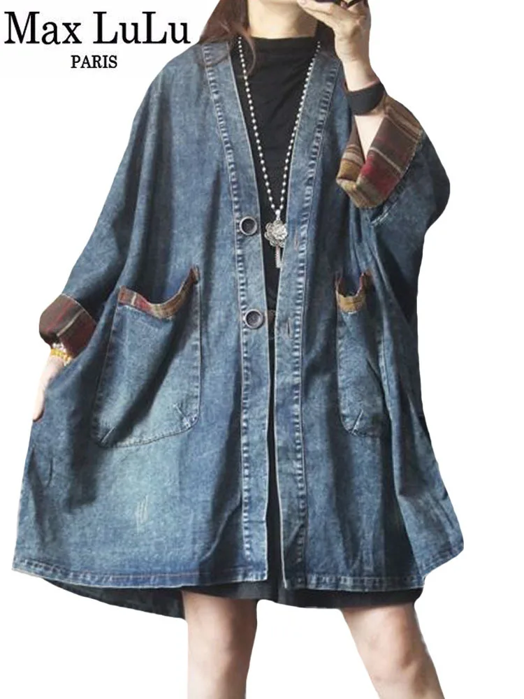 

Max LuLu 2024 Autumn Fashion Long Clothes Womens Luxury Vintage Loose Denim Trench Coats Ladies V Neck Casual Punk Windbreakers