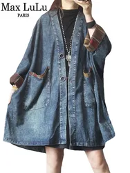 Max LuLu 2024 Autumn Fashion Long Clothes Womens Luxury Vintage Loose Denim Trench Coats Ladies V Neck Casual Punk Windbreakers