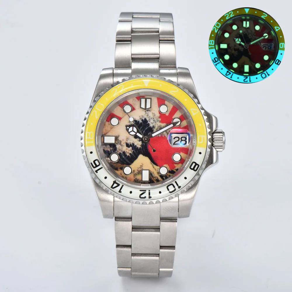 40mm NH35 automatic wristwatches for with 3D color patterned dial Japanese genuine NH35 automatic movement can customize logo