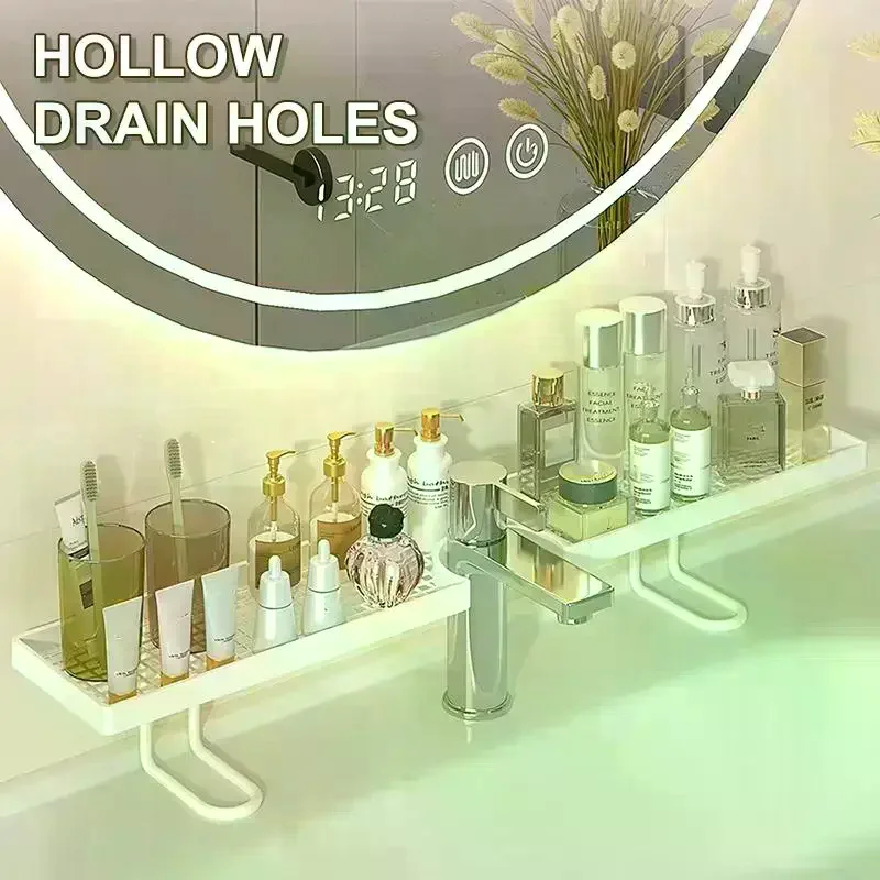1 Pc Over Sink Faucet Storage Shelf Large Capacity Hollow Drain Design for Bathroom Kitchen Organizing & Space Saver