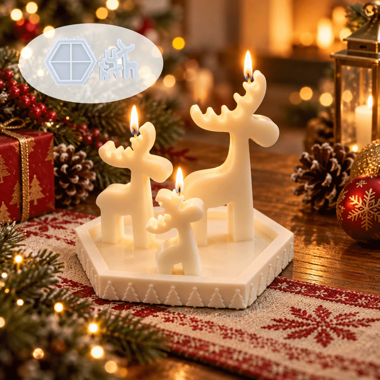 3-piece deer ornament Christmas tree edge plate silicone candle mold set DIY aromatherapy wax epoxy gypsum Christmas decoration