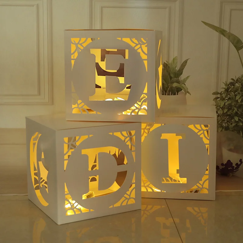 3pcs Eid Mubarak Letter Paper Box Hollow Light String Boxes Ramadan Kareem Decorations For Home 2025 Muslim Islamic Party Decor