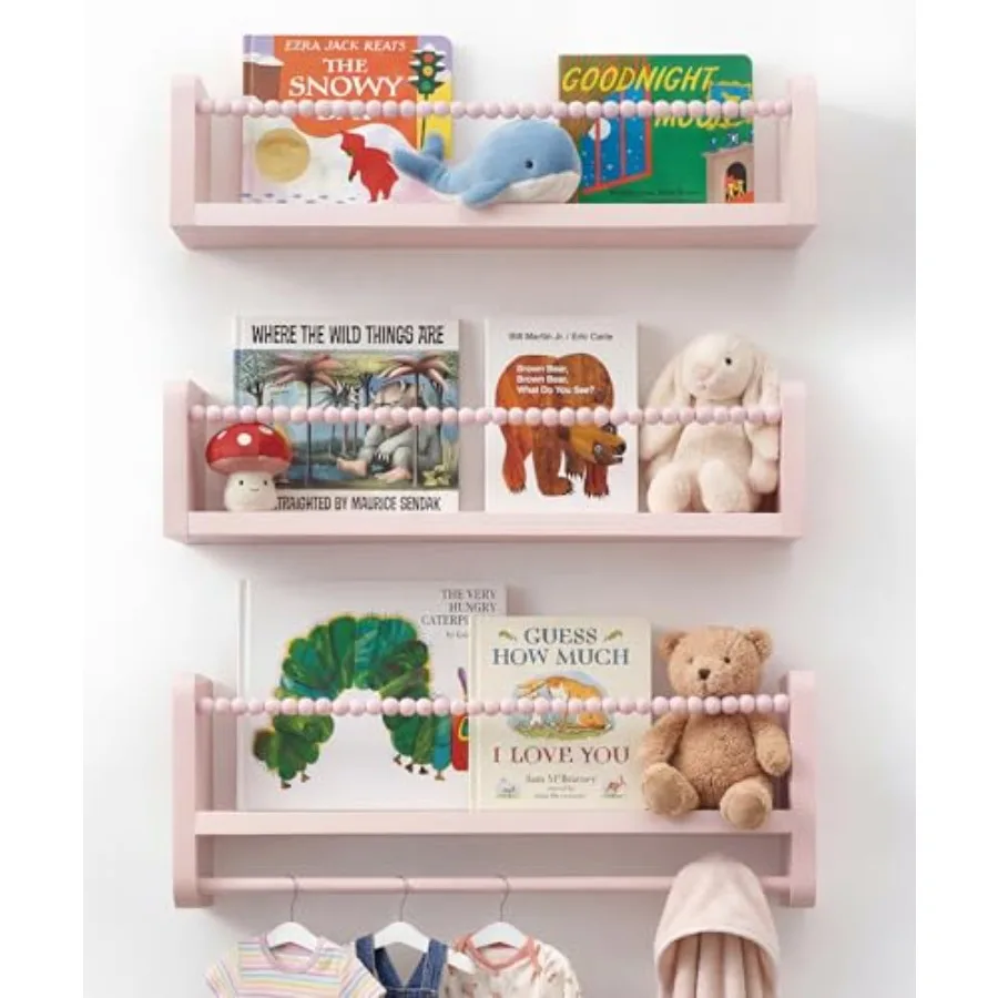 

Nursery Book Shelves for Wall Set of 3, Wood Bookshelf Wall Decor, Small Floating Shelf Organizer for Room, Bedroom, Kitchen Sp